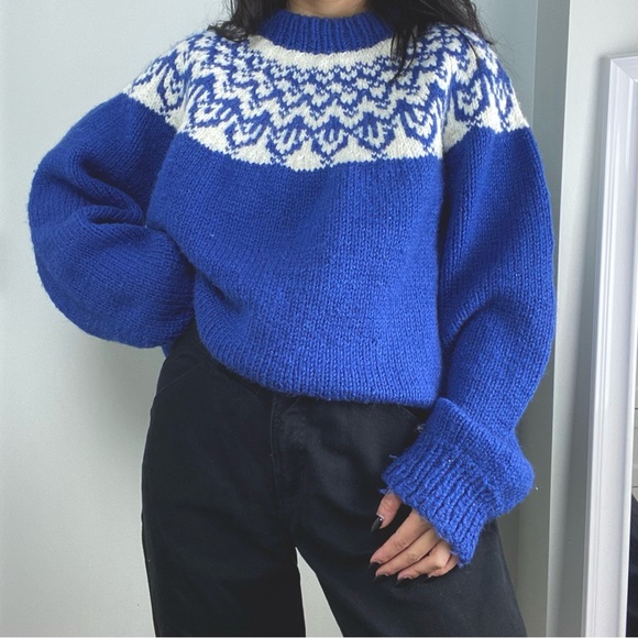 Vintage Sweaters - Vintage fair Isle hand knit chunky sweater